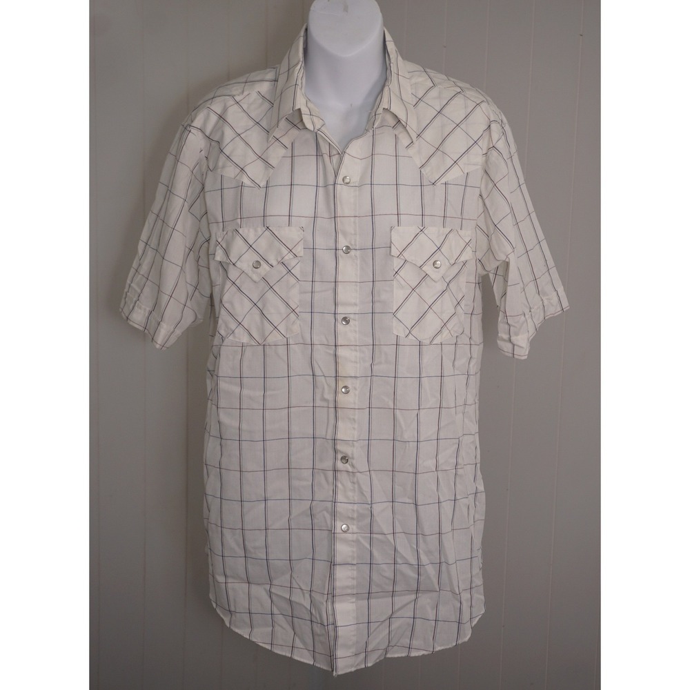 Plains Medium Short Sleeve Western Pearl Snap Grid Pattern Shirt
